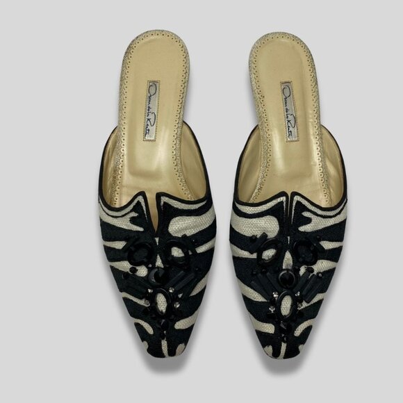 OSCAR DE LA RENTA Embellished Zebra Pattern Spanish Mules Vintage Size 38.5 - Picture 1 of 7